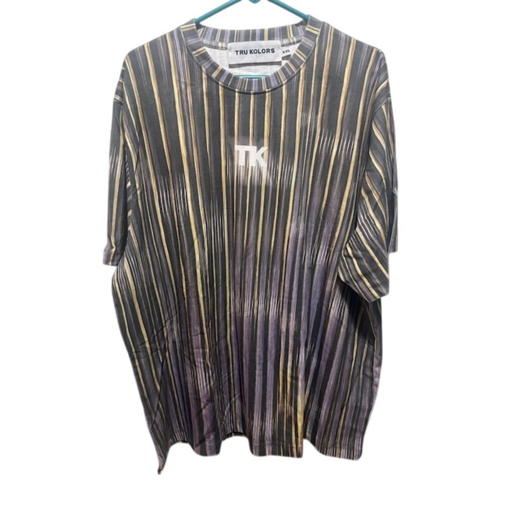Tru Kolors tee t- shirt Travis Kelse brand vertical stripes XXL gray gold Boxy